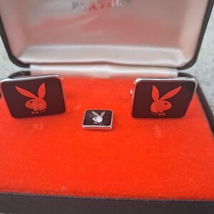​Playboy Men's Jewelry Set: Cufflinks and Tie Tack/Lapel Pin - Retro/Mod Style